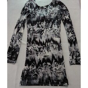Capella Tunic Top Womens L Black White Excellent Abstract Graphic Long Sleeve